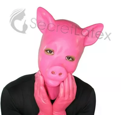 Latex Hot Pink Rubber Pig Hood Mask Fetish Play Full Head Doll Man Men Animal • £75