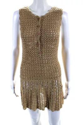 Melissa Odabash Womens Metallic Brown Open Knit Sleeveless Shift Dress Size M • $37.49