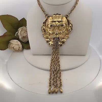 Vintage ~ Mouth Of Truth ~ Greek God ~ Chunky Gold Huge Chain Lion Head Necklace • $146