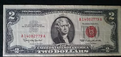 1963 $2 Us Dollars Federal Reserve Note Usa Red Seal Note Banknote Very Rare • £39.99