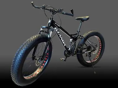 $496 • Buy Black 26  Large Fat Tire Bicycle Full Suspension Mountain Bike 21 Speed DH628