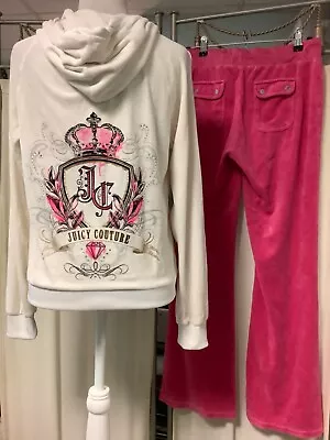 $120 • Buy Juicy Couture Velour Ivory Pink Hoodie Drawstring Pants MP
