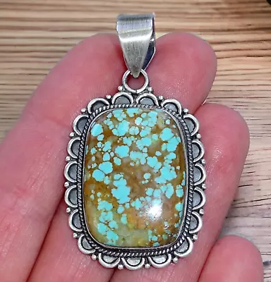 *NUMBER 8 MINE* TURQUOISE Pendant SPIDERWEB Southwestern Sterling Silver • $89