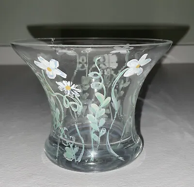 Hand Painted Daisies Flared Clear Glass Candle Holder/Vase-vintage-3x4 Inch • £4.50