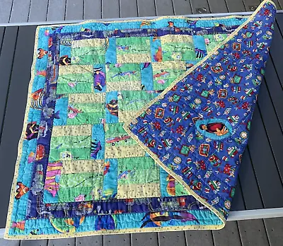 Handmade Lap Blanket Quilt I Spy Sponge Bob Tropical Fish School Bees 44 X 35in • $35