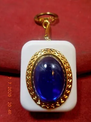 Vintage Sankyo Music Box Keychain Sapphire Blue Jewel Plays  Tomorrow  • $20