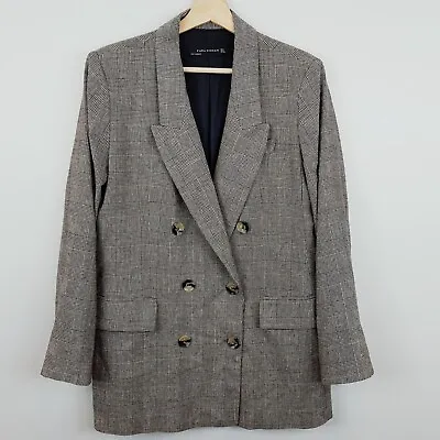 [ ZARA ] Womens Plaid Double Breasted Oversized Blazer Jacket | Size L Or AU 14 • $95