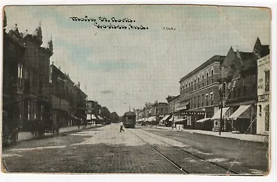 Goshen Indiana IN Vintage Postcard Main Street Scene Stores Signs Streetcar • $7.99