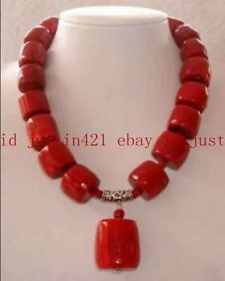 Natural Amazing Red Coral Cylinder Gemstone Beads Necklace 18'' AAA++ • $17.47