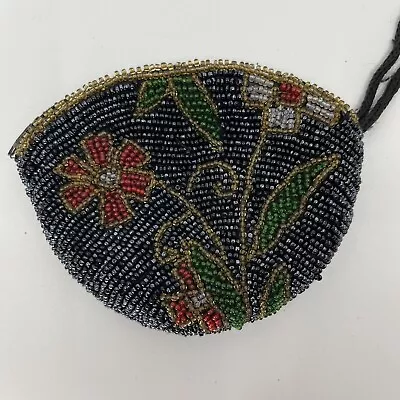 Vintage Beaded Zip Coin Purse Bag Blue Red White Green • $12