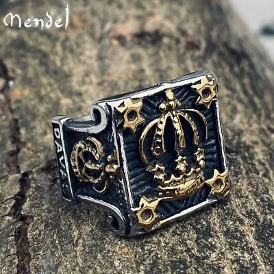 MENDEL Cool Mens Black Square Crown Ring Band For Men Stainless Steel Size 7-15 • $13.99