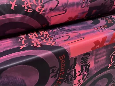Single Jersey Fabric Per Metre - Japanese Symbols Print - Pink & Purple • £4.99