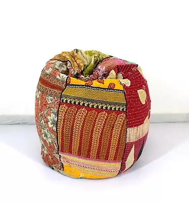 Handmade Quilted Kantha Cotton Floral Bohemian Bean Bag Sacco Chair Ottoman • $49.99