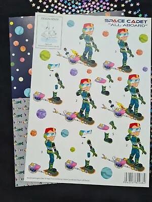 £2.25 • Buy 2x 3D Decoupage Craft Sheet Children Space Cadet Backing Planet Space Hoverboard