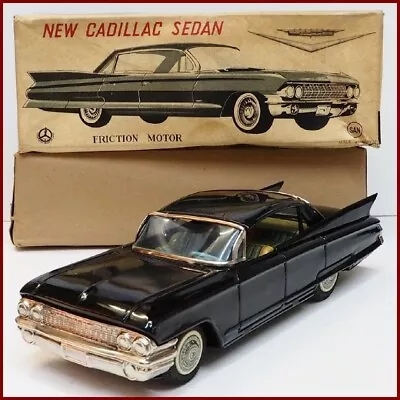 Rare Vintage Marusan Friction Tin Car NEW CADILLAC SEDAN Made In Japan • $865