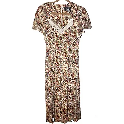 Ariana Vintage Floral Cottagecore Lace Neckline Maxi Dress Size 7 • $35