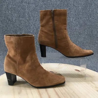 Nine & Co Boots Womens 9 M Ankle Booties Heels Zipper Brown Leather Square Toe • $25.19