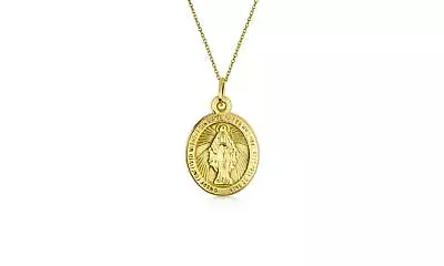 14K Yellow Gold Virgin Mary Pendant Yellow Gold Chain Necklace Religious New • $70.64