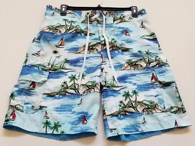 Merona Swimwear Board Shorts Men’s Large L Hawaiian Sailboat Pockets Lined Beach • $15.29