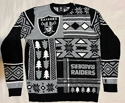 NFL Raiders Christmas GameDay Winter Sweater Silver And Black Size M • $28.99