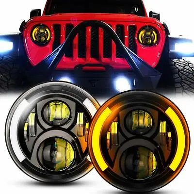 7 Inch Led Black Headlights For Jeep Wrangler Jk Tj Lj Hi/lo Beam With Drl Amber • $46.99