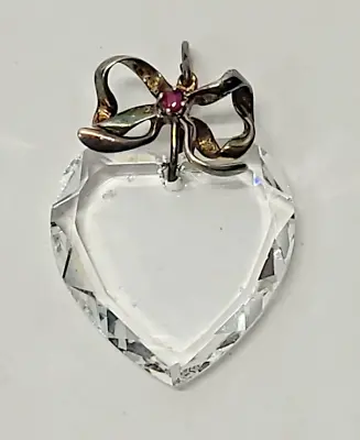 Vintage Gold Lenox Crystal Heart With Bow And Ruby Stone Pendant • $12.97