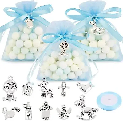 50 Pcs Baby Shower Boys Guests Gifts Charms Blue Organza Boy • £14.90