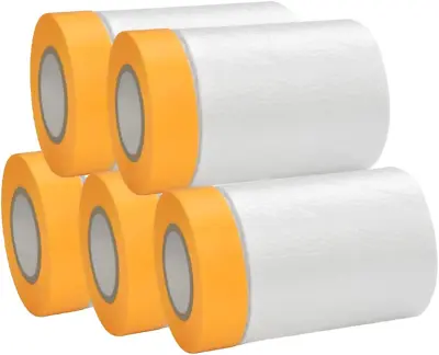 AFASOES 5 Rolls Dust Sheets Roll Plastic Masking Film Rolls Pre-Taped Dust Dust • £16.82