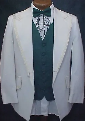 VINTAGE AFTER SIX WHITE WITH BRAID TRIM 3pc MENS TUXEDO PROM WEDDING Sz 34-48 • $114.95