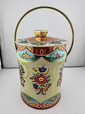 Vtg Murray Allen Regal Crown Metal Tin -  Florals With Lid & Handle England • $13.50