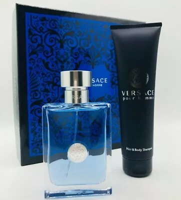 Versace Pour Homme Men 2pc Set Cologne Spray 3.4 Oz Hair And Body Shampoo 5.0 Oz • $71.95