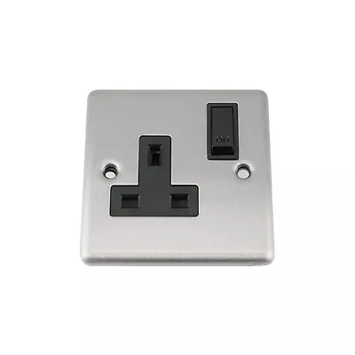 £7.59 • Buy 13 Amp Single Wall Socket 1 Gang In Brushed Satin Matt Chrome Classic Style