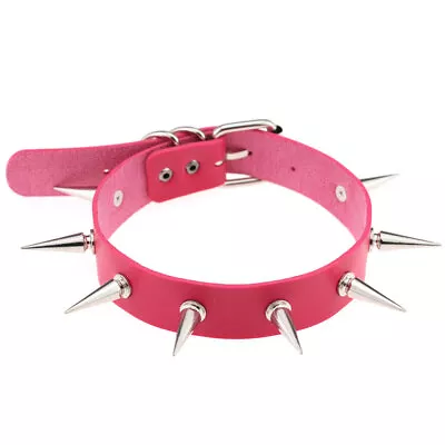 Unisex Genuine Leather Punk Rock Gothic Spikes Rivets Choker Collar Necklace • $11.99