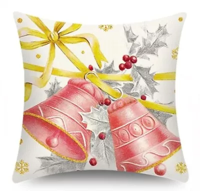 Christmas Bells Christmas Linen Throw Pillow Cover Holiday Home Decor 18x18” • $13.08