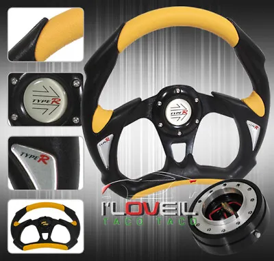 320mm Yellow Black Steering Wheel W/ Slim Detachable Quick Release + Horn • $48.99