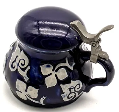 Cobalt Blue Pottery Covered Mustard Pot Metal Hardware • $19.99