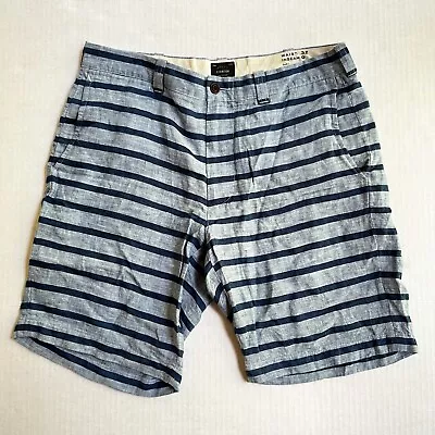 $70 J Crew Stanton Shorts Irish Linen Baird McNutt Men 32 X 9 Blue Stripe Preppy • $21.95