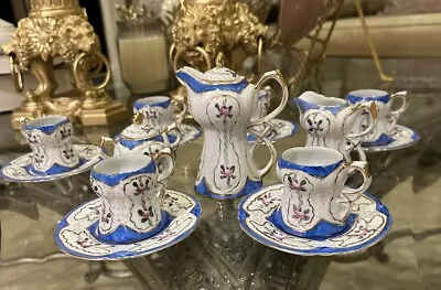 Vintage Limoges Tea Set Teapot Demitasse Cups Saucers Creamer Sugar Bowl 15pcs • $80