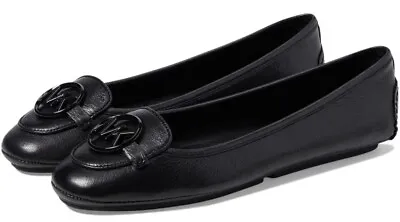 New Authentic Michael Kors Lillie Black Leather Ballet Flats $115 • $34.99