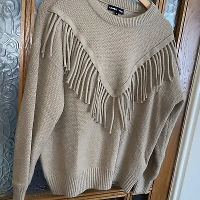 Ladies Beige Jumper Size Small 12/14 Cameo Rose Unused Without Tags Fringe Front • £5