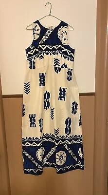 Vintage Richard Douglas Honolulu A-line Dress Bark Cloth Navy And Cream • $53