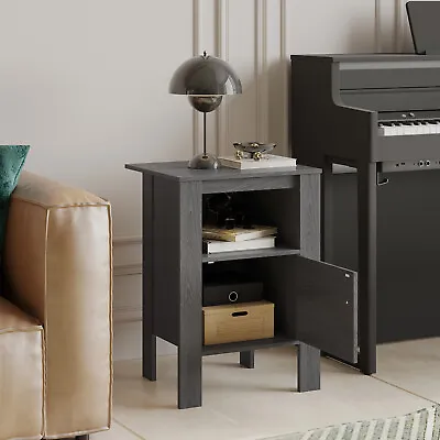 Compact Side End Sofa Table Nightstand  W/ Open Shelf & Cabinet Dark Grey Oak • $54.99