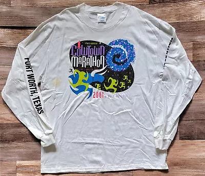 Vintage 2001 Forth Worth Marathon Race Odyssey T-Shirt Size XL White Long Sleeve • $9