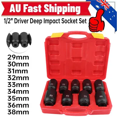 9pcs Axle Nut Impact Socket Set 29 -38mm Deep Hex Socket Kit 1/2  Drive • $48.98