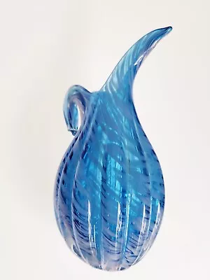 Vintage BRINNS Handblown Glass Blue & White Swirl Mid Century Modern • $30