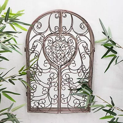 Rustic Metal Arched Wall Mirror French Shutter Heart Window Home / Garden Decor • £31.96