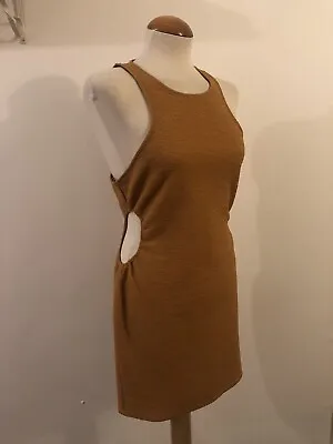 Miss Selfridge Mustard Crinkle 80s 90s Y2K Cutout Bodycon Mini Dress 12/14 NWOT • $24.89