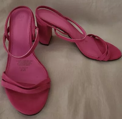 PINK Strappy 36 SANDALS High Heels 8cm H&M Fabric SUEDE Look AS NEW • $14
