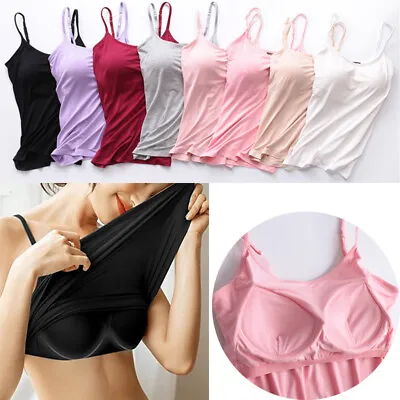 $15.50 • Buy Womens Tank Tops With Built-in Bra Adjustable Strap Vest Padded Camisole Tops AU