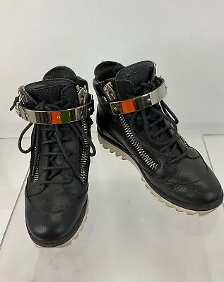 Giuseppe Zanotti Black White Pebbled Leather Designer Sneakers 36/6 • $30